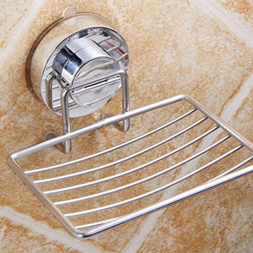 Wall Mounted Vacuum Suction Cup Soap Dish No-Drilling Self Draining Bathroom Sponge Holder Stainless steel Heavy Duty Soap Tray