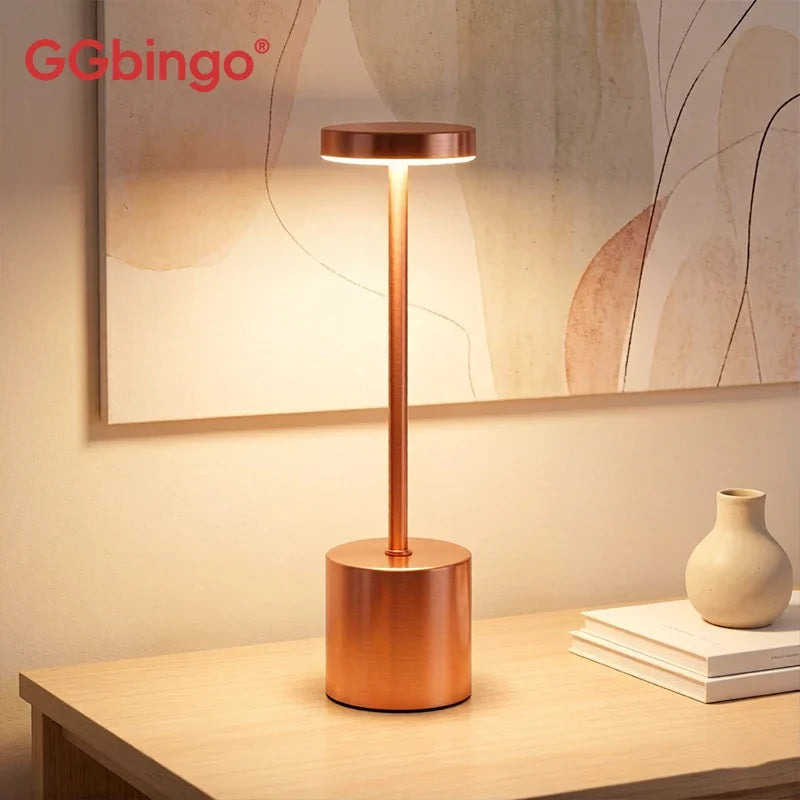 3 Colors Rechargeable Alloy Cordless LED Table Lamp Touch Switch Night Light Nordic Style Home Bar Restaurant Ambiance Desk Lamp