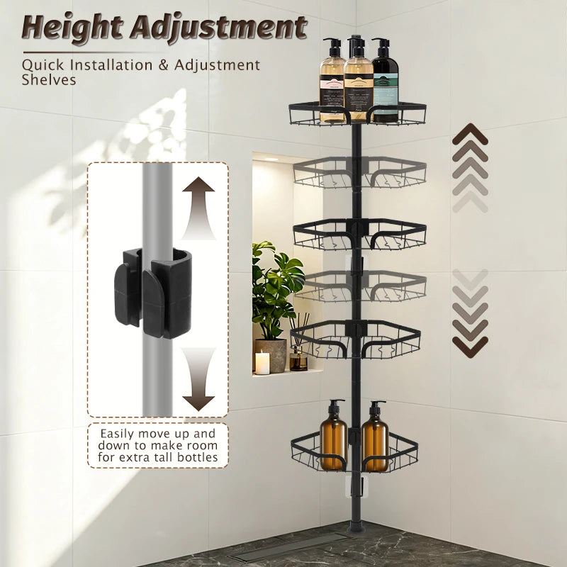 4-Tier Adjustable Telescopic Shower Rack, No Drill Caddy Corner Shower Shelf Bathroom Corner Storage, Space-Saving Organizer Bathroom