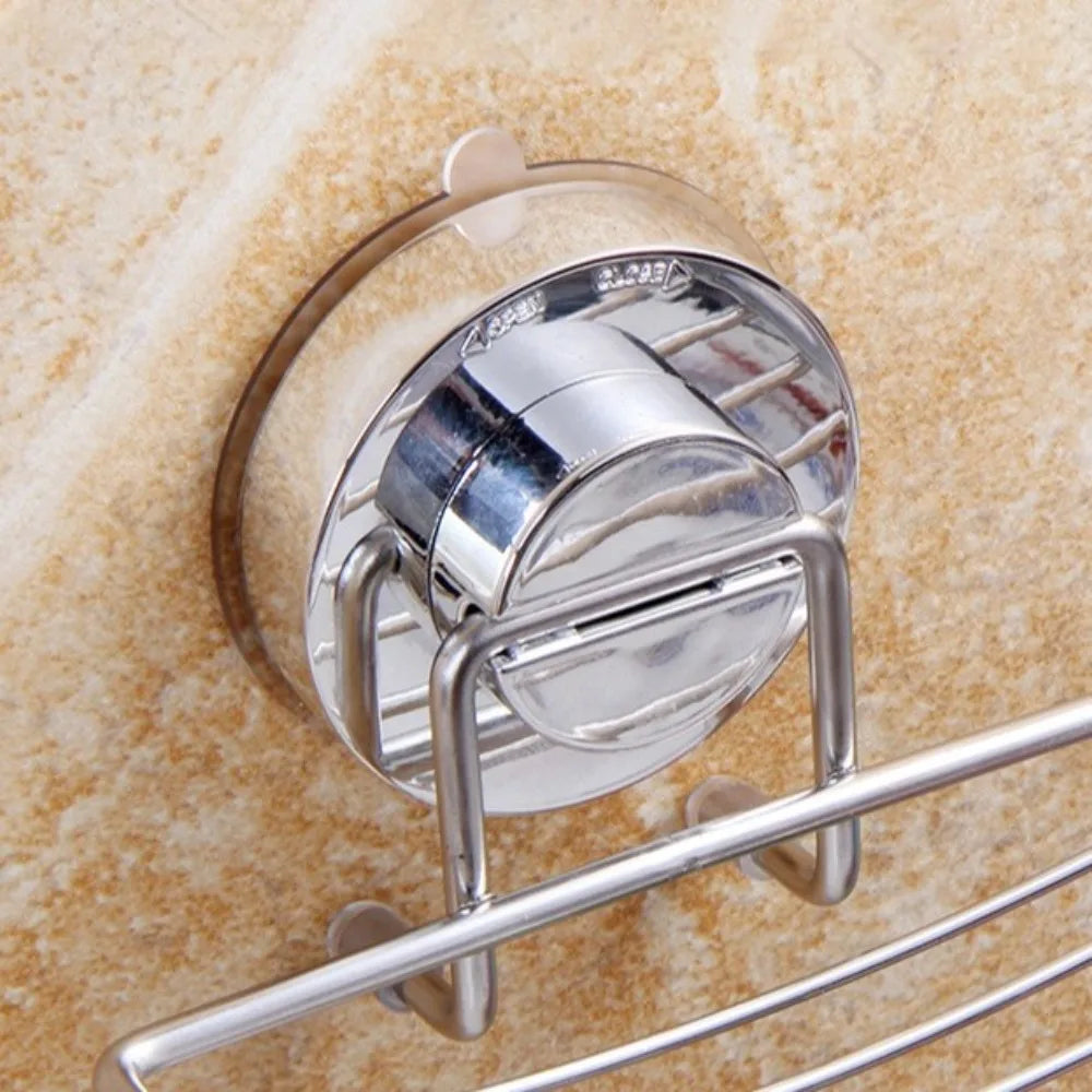 Wall Mounted Vacuum Suction Cup Soap Dish No-Drilling Self Draining Bathroom Sponge Holder Stainless steel Heavy Duty Soap Tray