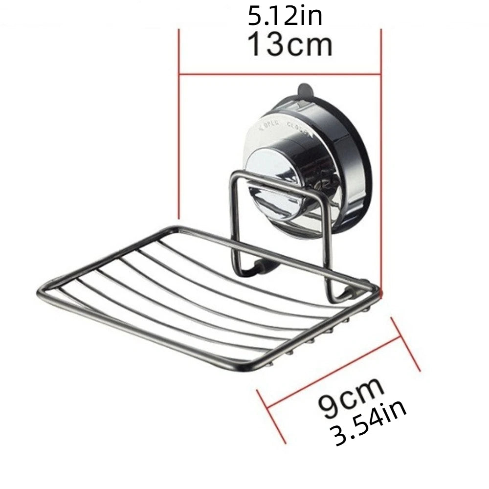 Wall Mounted Vacuum Suction Cup Soap Dish No-Drilling Self Draining Bathroom Sponge Holder Stainless steel Heavy Duty Soap Tray