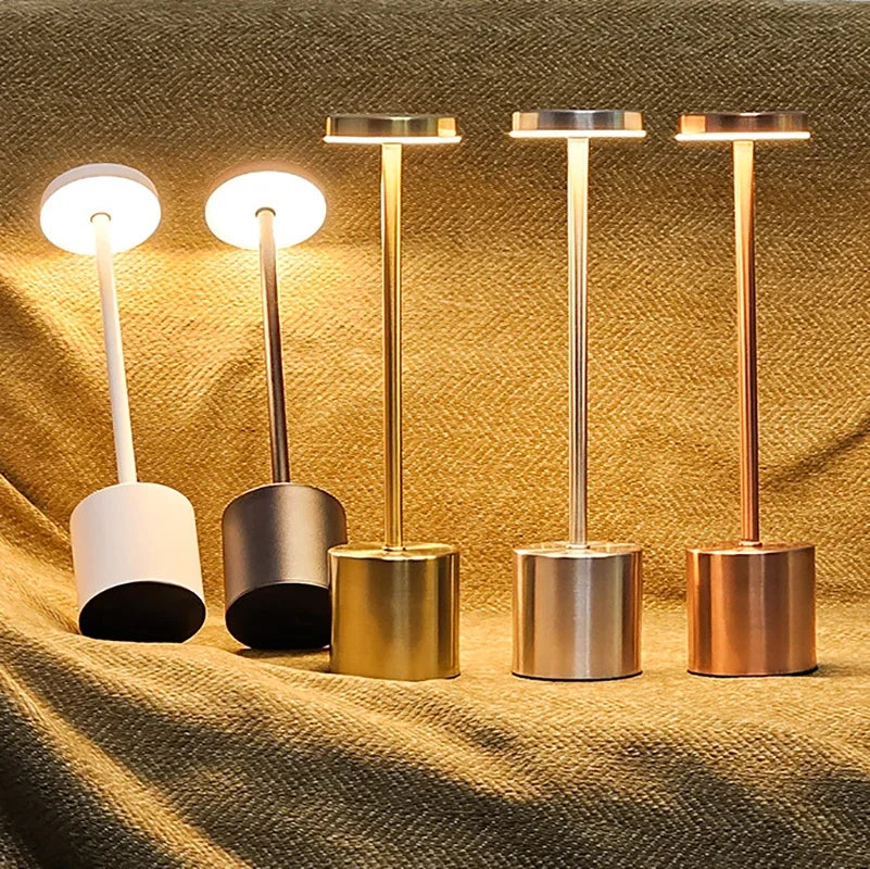 3 Colors Rechargeable Alloy Cordless LED Table Lamp Touch Switch Night Light Nordic Style Home Bar Restaurant Ambiance Desk Lamp