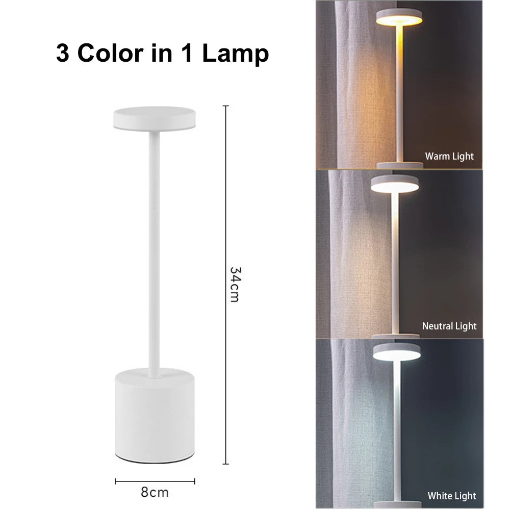 3 Colors Rechargeable Alloy Cordless LED Table Lamp Touch Switch Night Light Nordic Style Home Bar Restaurant Ambiance Desk Lamp
