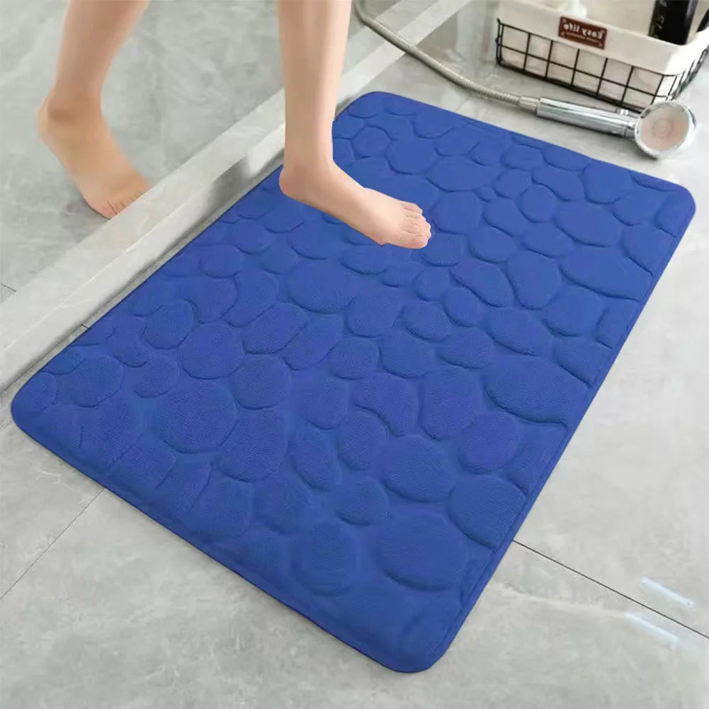 3D Non Slip Bathroom Mat Bath Mats Absorbent Doormat Carpet Cobblestone Embossed Door Floor Mats Machine Washable Quick Drying
