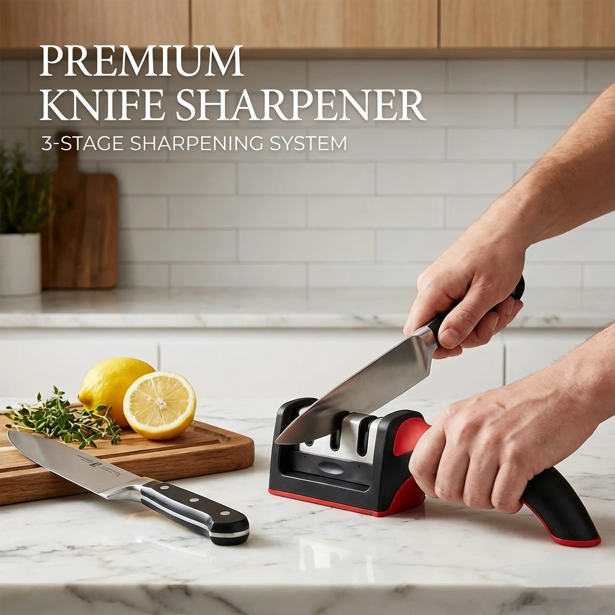 Ergonomic Handle 3 in 1 Knife Sharpener Stainless Steel Slots Sharpens Knives Scissors 19.3cm Kitchen Sharpening Tool