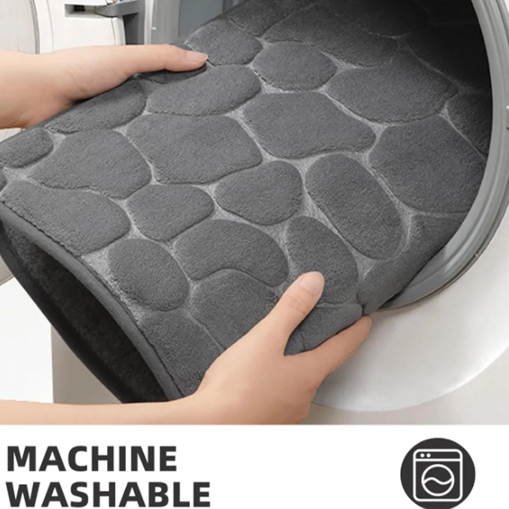 3D Non Slip Bathroom Mat Bath Mats Absorbent Doormat Carpet Cobblestone Embossed Door Floor Mats Machine Washable Quick Drying