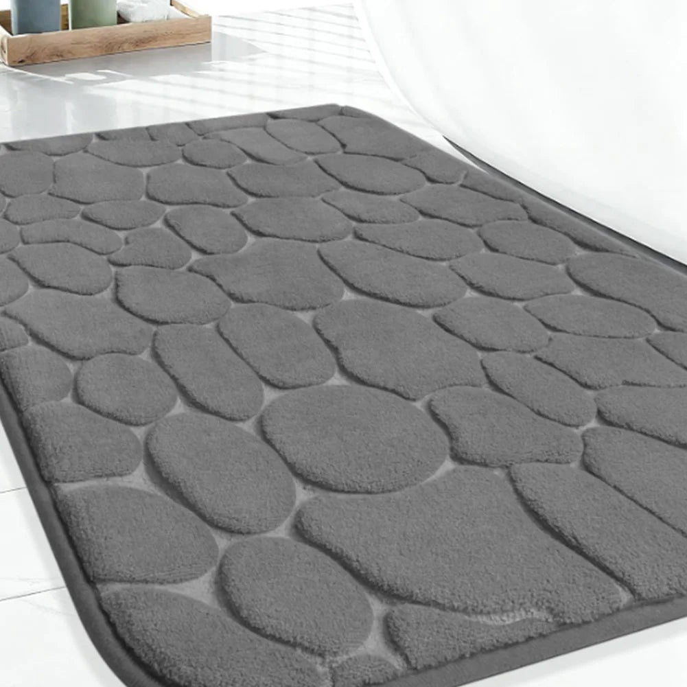 3D Non Slip Bathroom Mat Bath Mats Absorbent Doormat Carpet Cobblestone Embossed Door Floor Mats Machine Washable Quick Drying