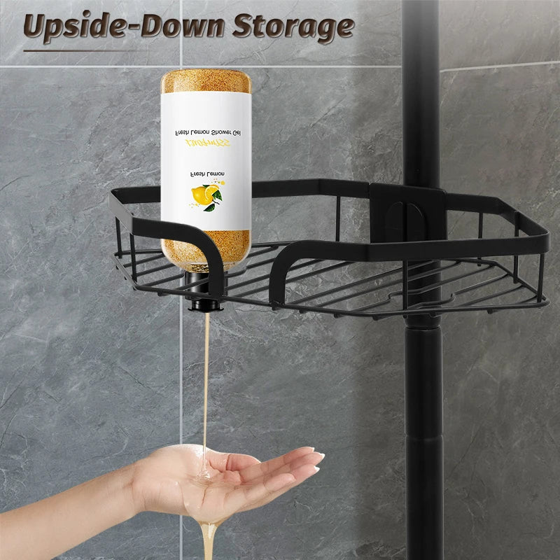 4-Tier Adjustable Telescopic Shower Rack, No Drill Caddy Corner Shower Shelf Bathroom Corner Storage, Space-Saving Organizer Bathroom