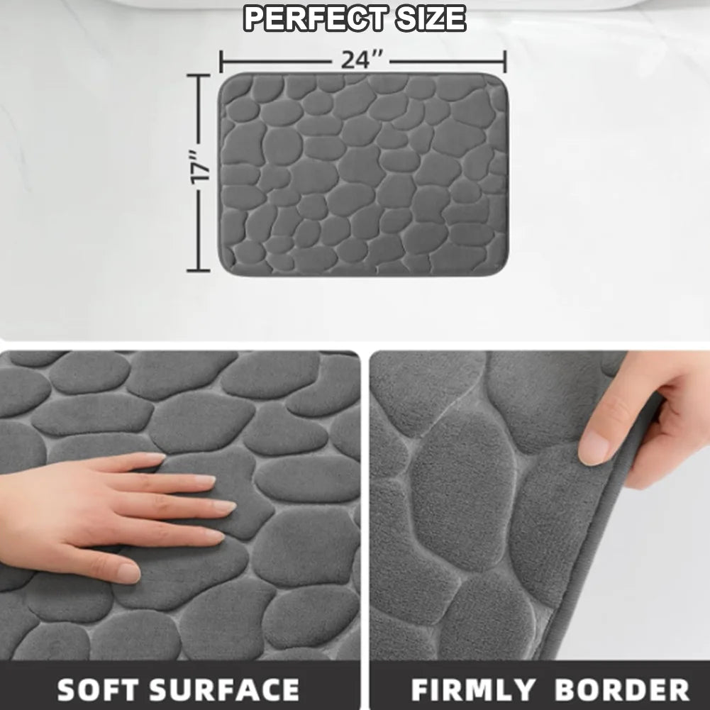 3D Non Slip Bathroom Mat Bath Mats Absorbent Doormat Carpet Cobblestone Embossed Door Floor Mats Machine Washable Quick Drying