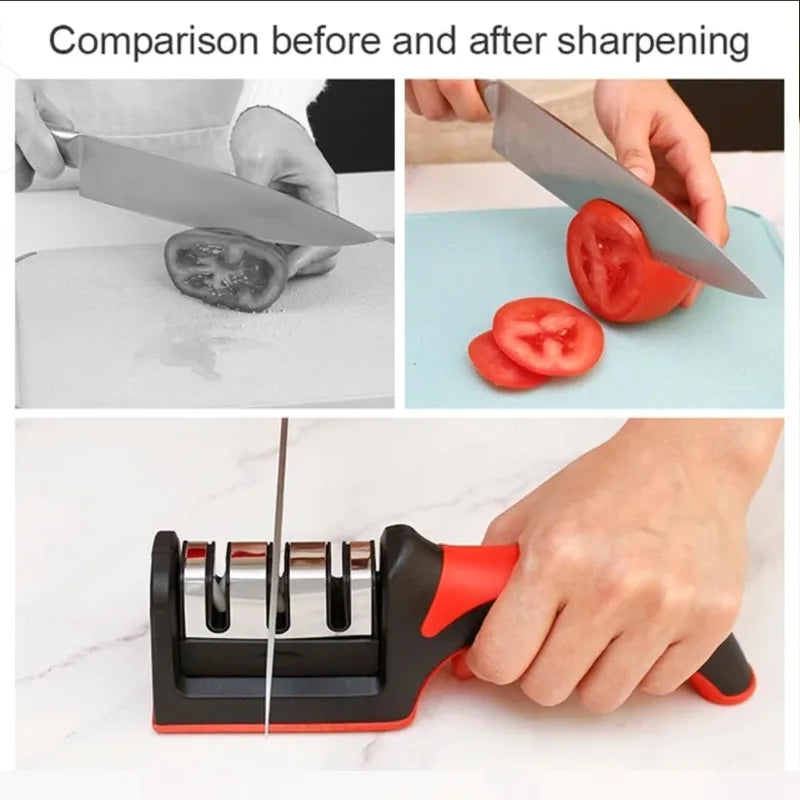 Ergonomic Handle 3 in 1 Knife Sharpener Stainless Steel Slots Sharpens Knives Scissors 19.3cm Kitchen Sharpening Tool