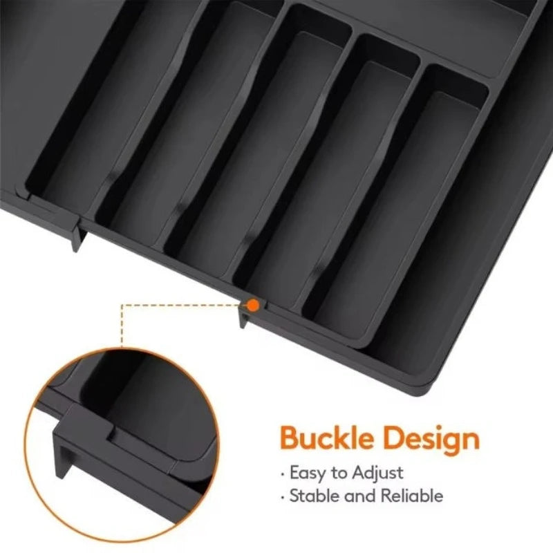 Hot Selling Cross-border spot silver case silverware storage box adjustable cutlery rack retractable plastic drawer storage