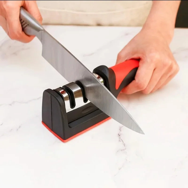 Ergonomic Handle 3 in 1 Knife Sharpener Stainless Steel Slots Sharpens Knives Scissors 19.3cm Kitchen Sharpening Tool