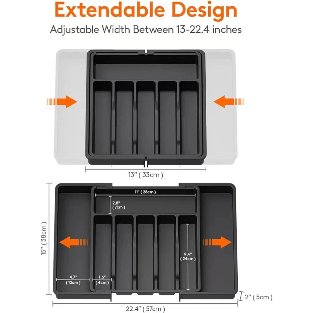 Hot Selling Cross-border spot silver case silverware storage box adjustable cutlery rack retractable plastic drawer storage
