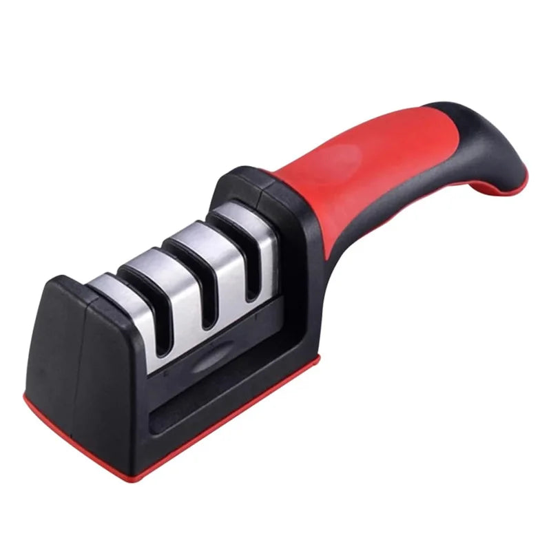 Ergonomic Handle 3 in 1 Knife Sharpener Stainless Steel Slots Sharpens Knives Scissors 19.3cm Kitchen Sharpening Tool