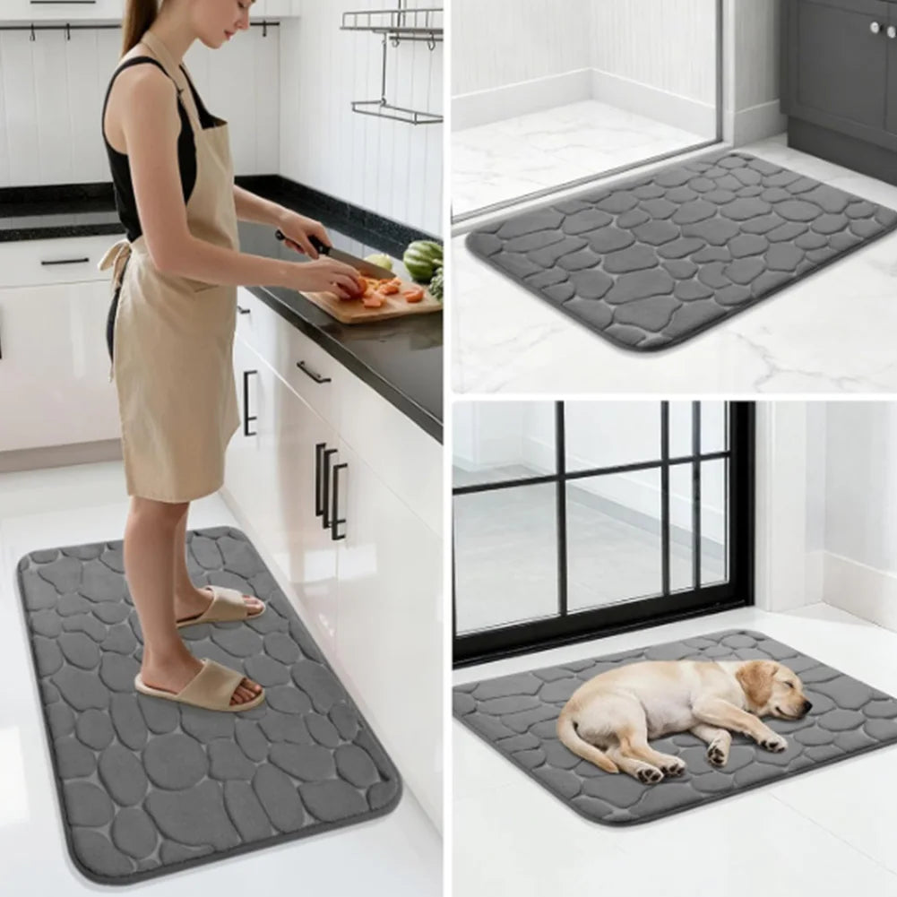 3D Non Slip Bathroom Mat Bath Mats Absorbent Doormat Carpet Cobblestone Embossed Door Floor Mats Machine Washable Quick Drying