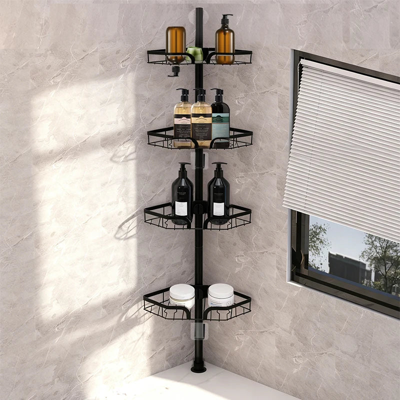 4-Tier Adjustable Telescopic Shower Rack, No Drill Caddy Corner Shower Shelf Bathroom Corner Storage, Space-Saving Organizer Bathroom