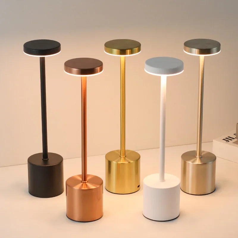 3 Colors Rechargeable Alloy Cordless LED Table Lamp Touch Switch Night Light Nordic Style Home Bar Restaurant Ambiance Desk Lamp