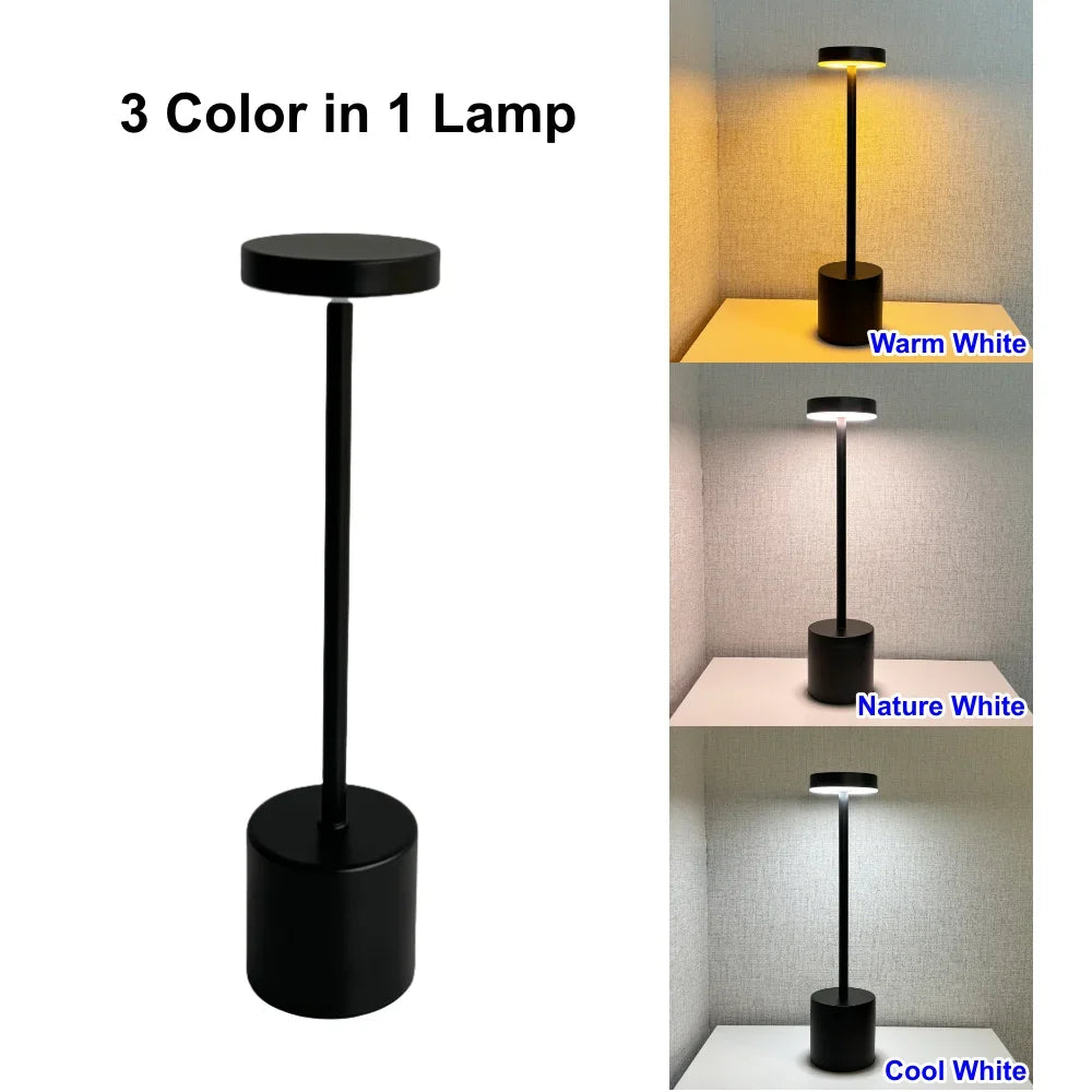3 Colors Rechargeable Alloy Cordless LED Table Lamp Touch Switch Night Light Nordic Style Home Bar Restaurant Ambiance Desk Lamp