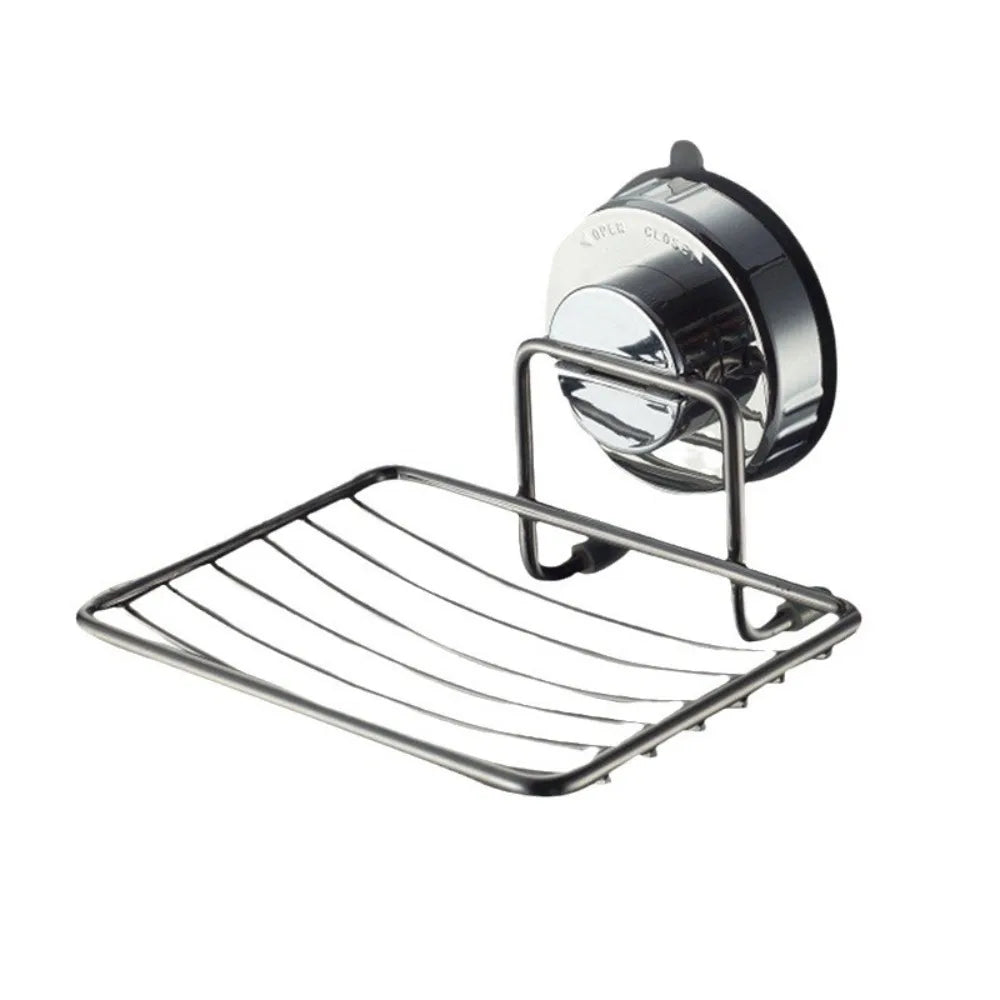 Wall Mounted Vacuum Suction Cup Soap Dish No-Drilling Self Draining Bathroom Sponge Holder Stainless steel Heavy Duty Soap Tray