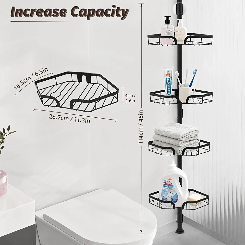 4-Tier Adjustable Telescopic Shower Rack, No Drill Caddy Corner Shower Shelf Bathroom Corner Storage, Space-Saving Organizer Bathroom