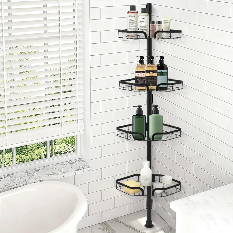 4-Tier Adjustable Telescopic Shower Rack, No Drill Caddy Corner Shower Shelf Bathroom Corner Storage, Space-Saving Organizer Bathroom