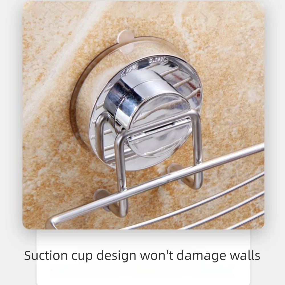 Wall Mounted Vacuum Suction Cup Soap Dish No-Drilling Self Draining Bathroom Sponge Holder Stainless steel Heavy Duty Soap Tray