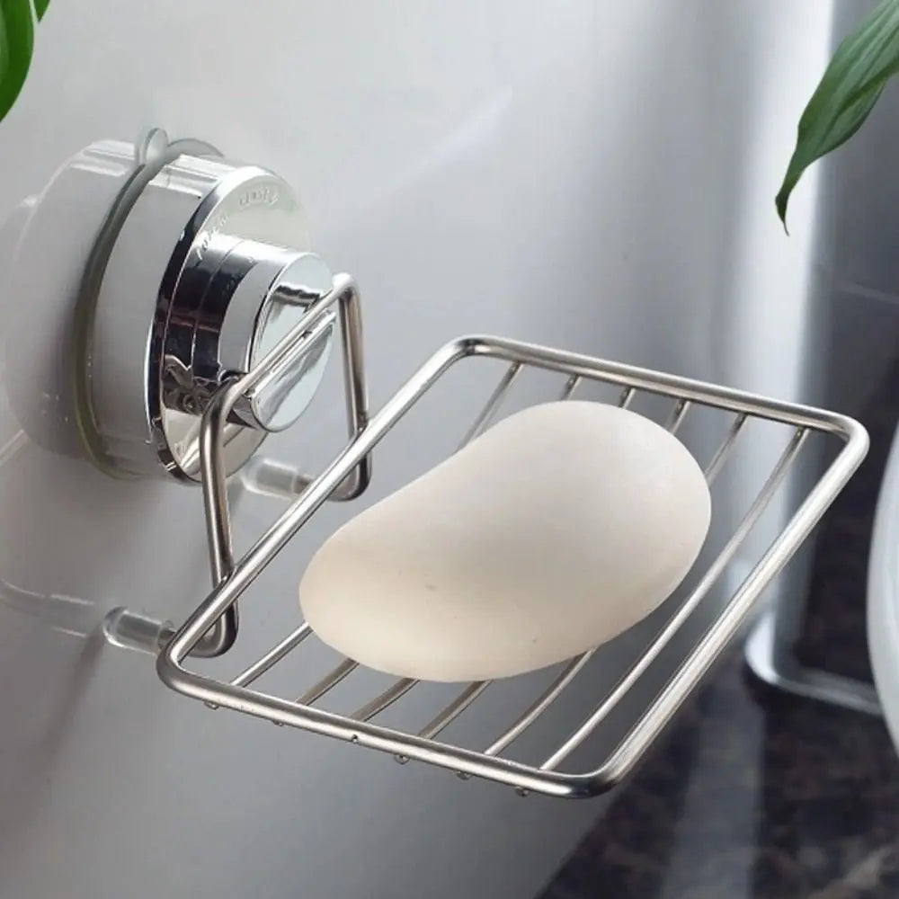 Wall Mounted Vacuum Suction Cup Soap Dish No-Drilling Self Draining Bathroom Sponge Holder Stainless steel Heavy Duty Soap Tray