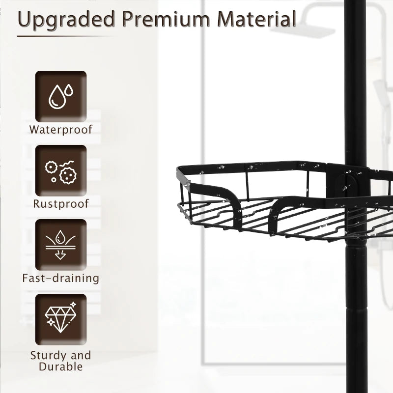 4-Tier Adjustable Telescopic Shower Rack, No Drill Caddy Corner Shower Shelf Bathroom Corner Storage, Space-Saving Organizer Bathroom